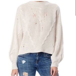 Skull Cashmere Neutral Cream Distressed Cozy Cable Knit Sweater Small